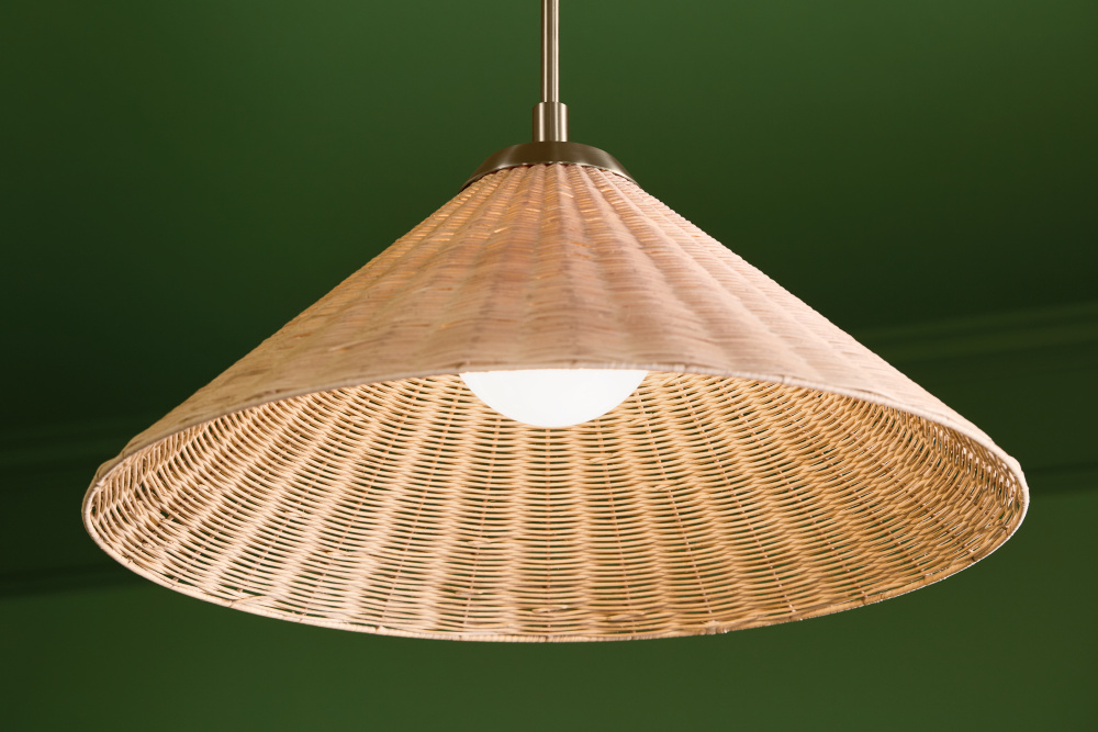 Bekah 24.25 in 1 Lt Convertible Pendant w/ Opal Glass & Handwoven Rattan Shade in Champagne Bronze