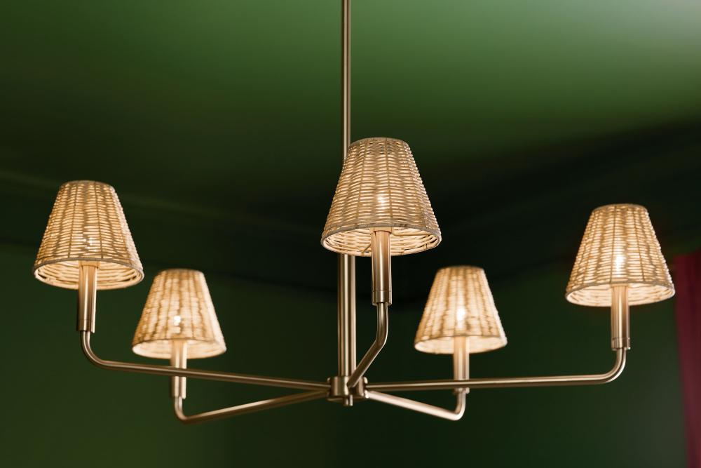 Bekah 38 Inch 5 Light Chandelier with Handwoven Rattan Shade in Champagne Bronze