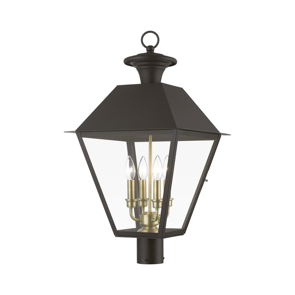 4 Light Bronze with Antique Brass Finish Cluster Outdoor Extra Large Post Top Lantern