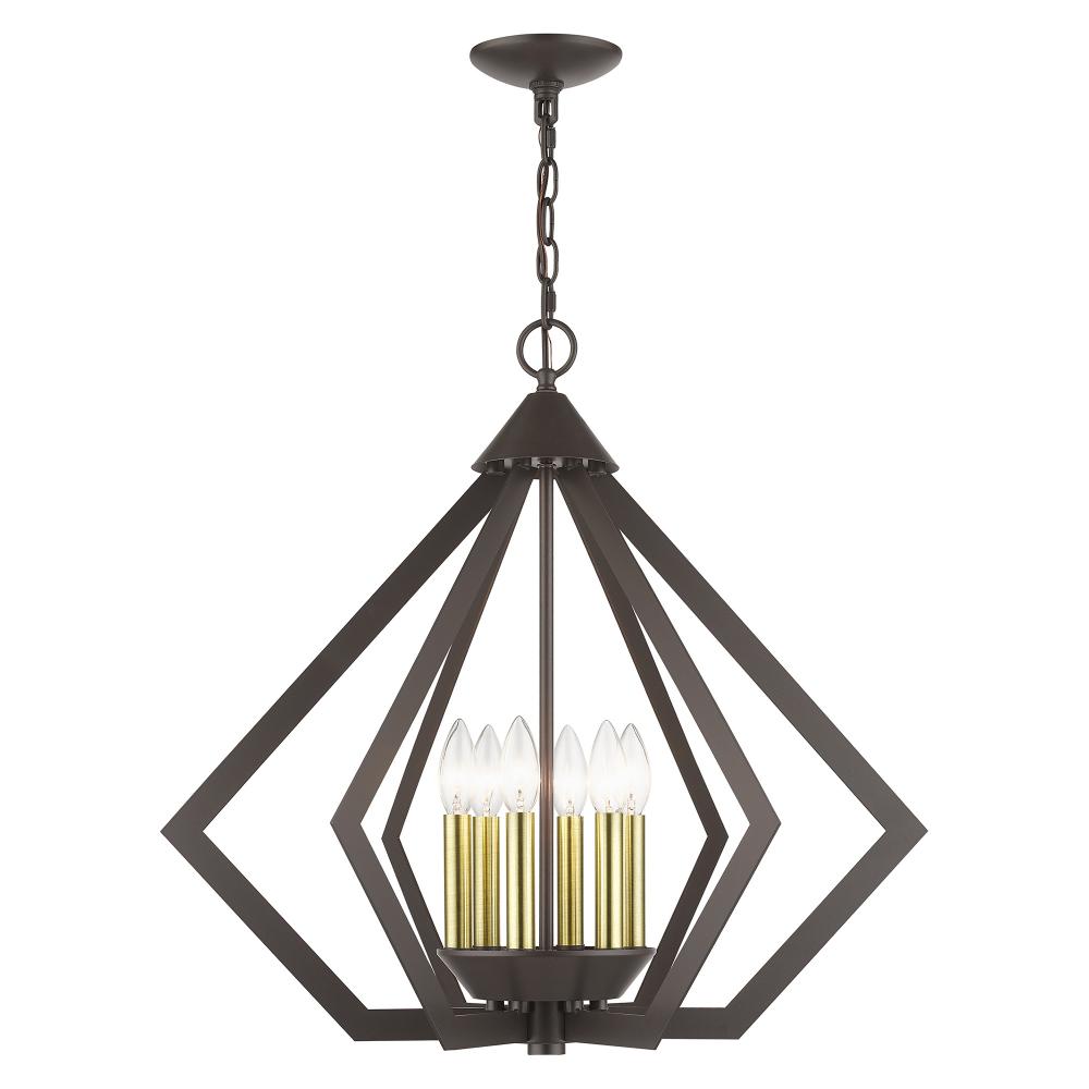 6 Light English Bronze Chandelier with Antique Brass Finish Accents