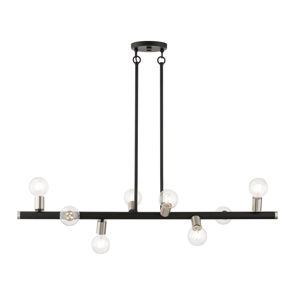 8 Light Black Large Chandelier with Brushed Nickel Accents