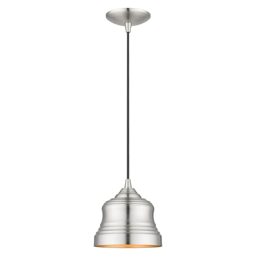 1 Light Brushed Nickel Mini Bell Pendant with Gold Finish Inside