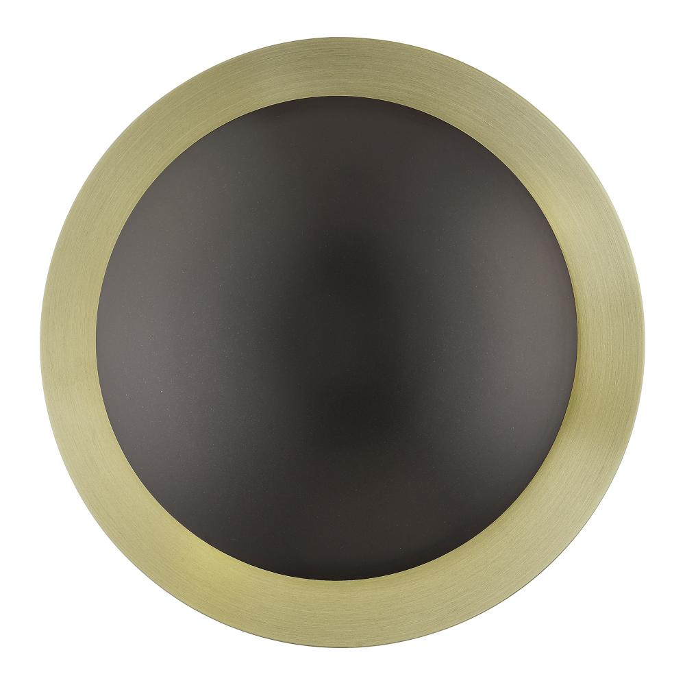 2 Light English Bronze Medium Semi-Flush/ Wall Sconce with Antique Brass Reflector Backplate