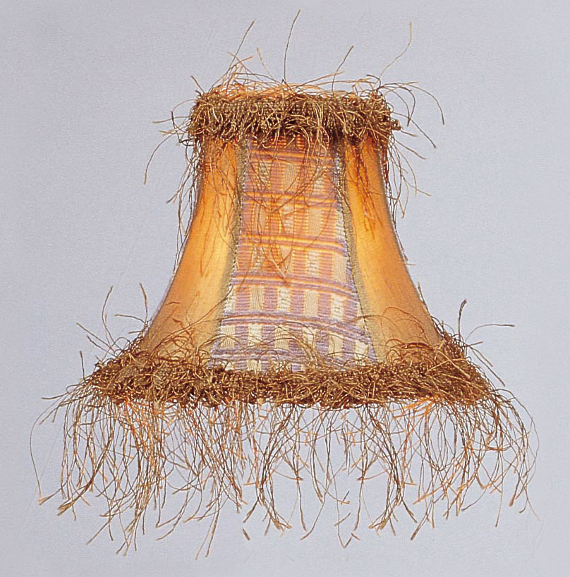 Gold Panel Silk Bell Clip Shade with Corn Silk Fringe