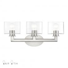 Livex Lighting 17913-91 - 3 Light Brushed Nickel Vanity Sconce with Mouth Blown Clear Glass