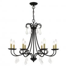 Livex Lighting 40878-04 - 8 Light Black Large Chandelier with Antique Brass Finish Accents and Clear Crystals