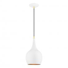 Livex Lighting 49016-69 - 1 Light Shiny White with Polished Brass Accents Mini Pendant
