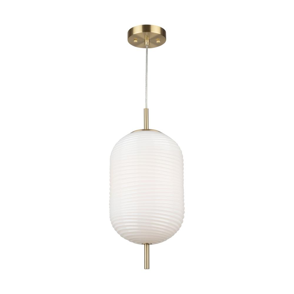 Vita Collection 1-Light Textured Shade Pendant White and Brass
