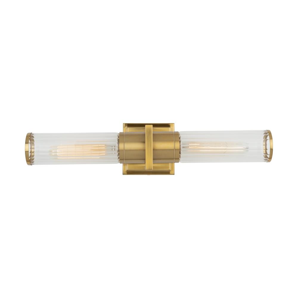Positano Collection 2-Light Bathroom Vanity Light Brushed Brass and Clear Glass