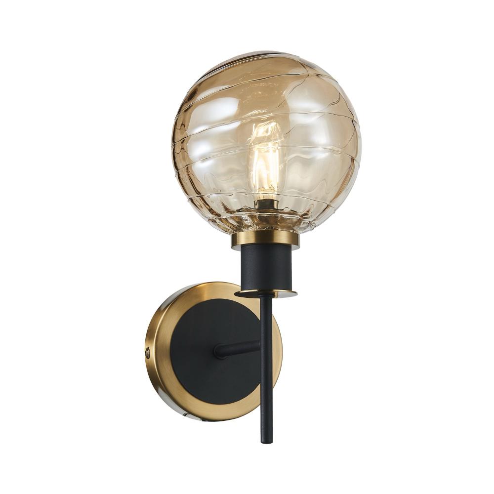 Gem Collection 1-Light Sconce with Amber Glass Black and Brushed Brass