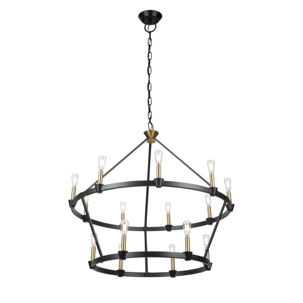 Notting Hill Collection 15-Light Chandelier Black and Brushed Brass