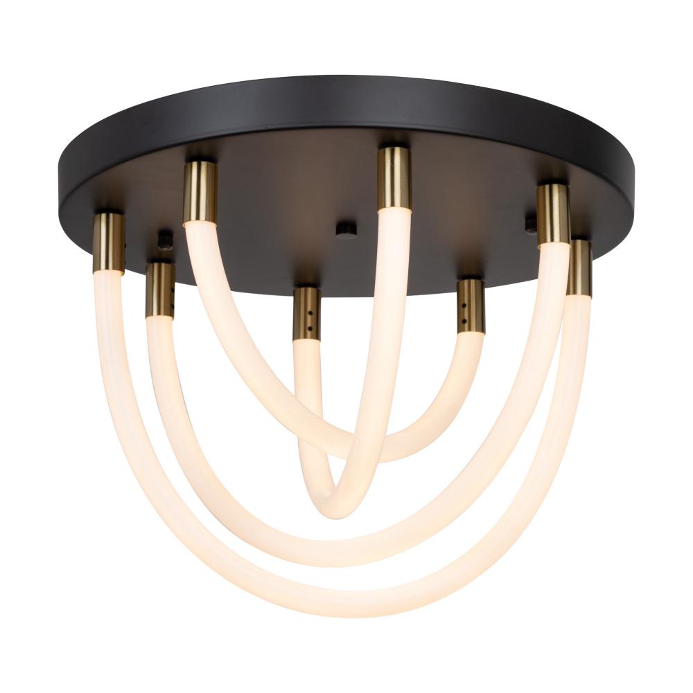 Cascata Collection 1-Light Flush Mount Black and Brushed Brass