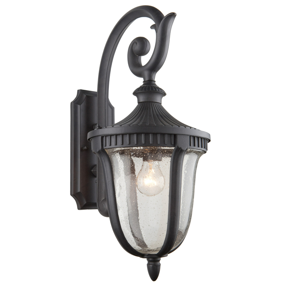 One Light Seeded Clear Glass Mahogany Wall Lantern