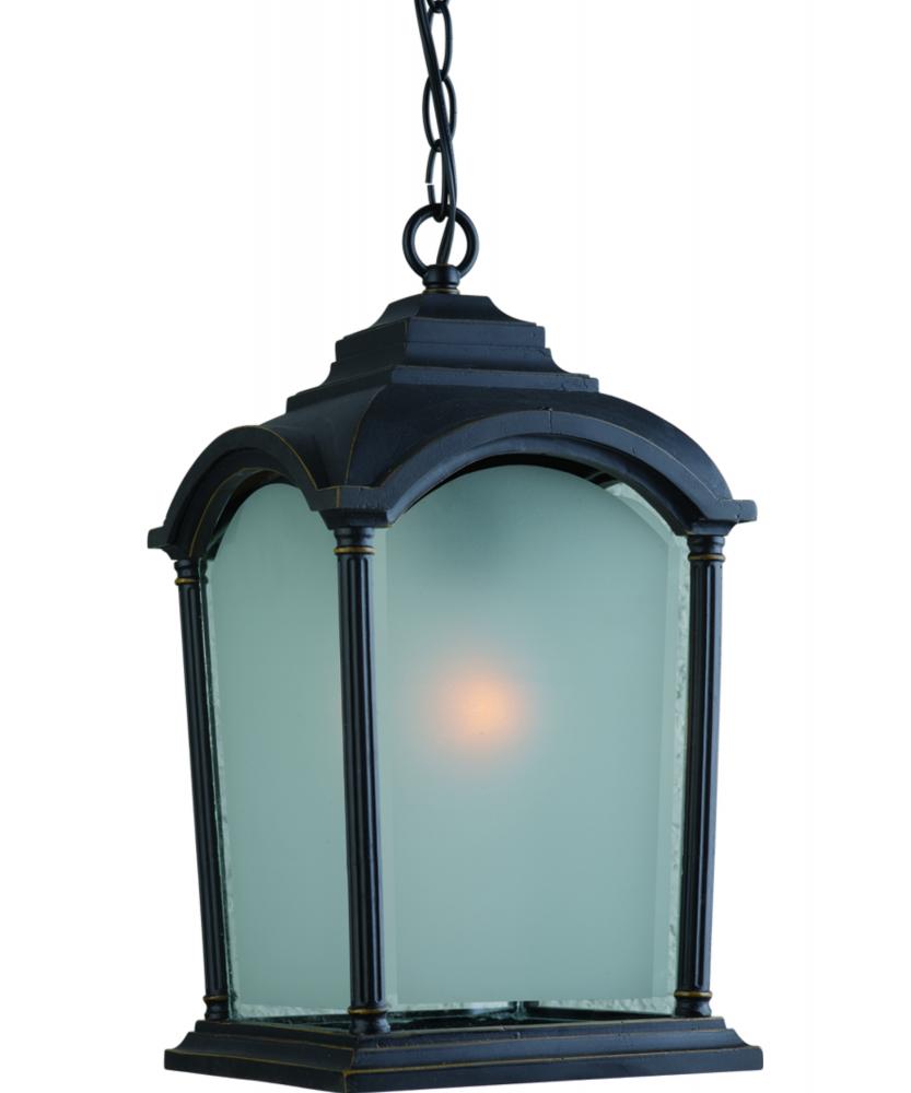 One Light Black Frosted With Clear Edges Glass Hanging Lantern