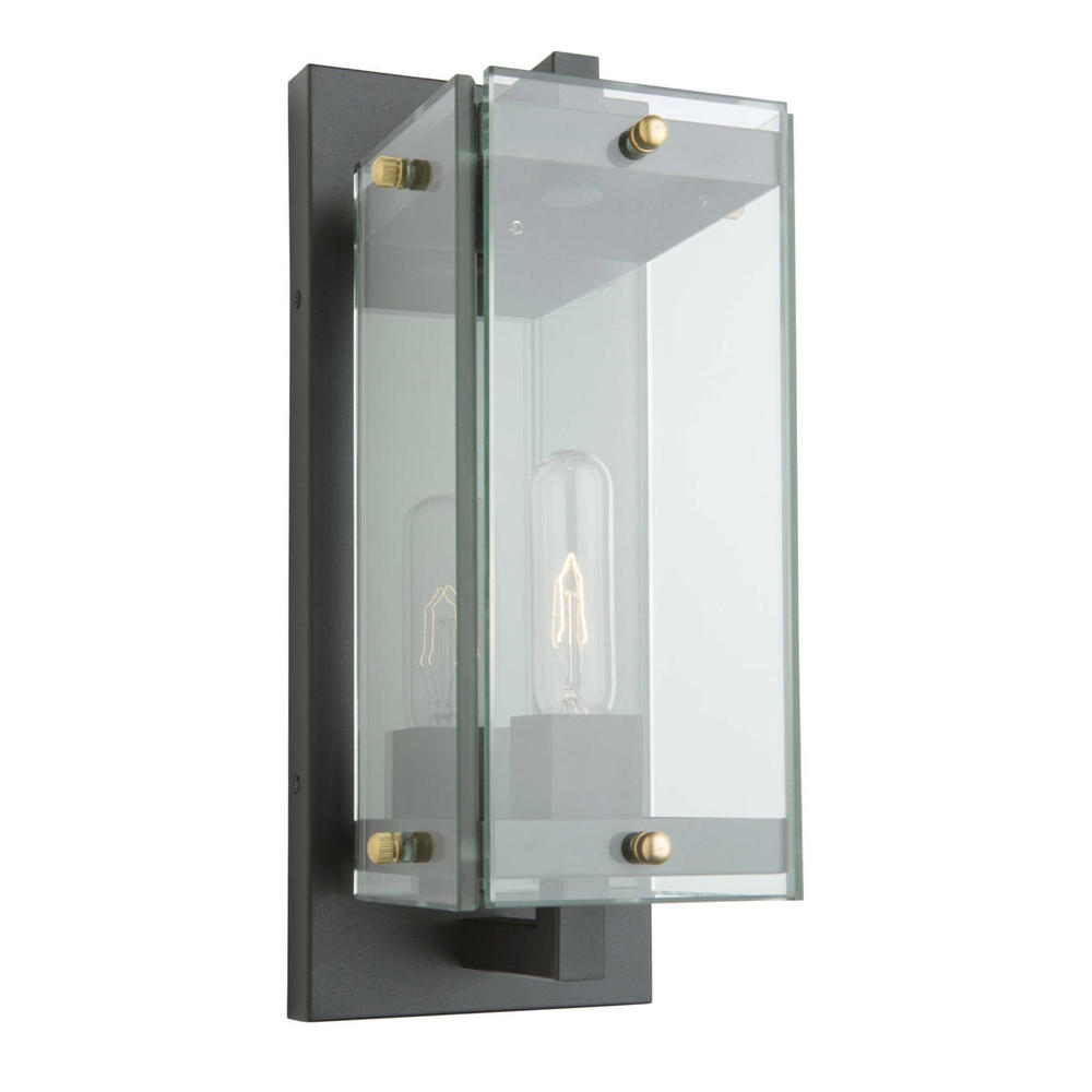 One Light Black Frosted With Clear Edges Glass Wall Lantern