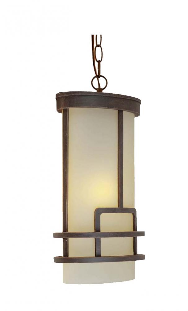One Light Bronze Amber Glass Hanging Lantern