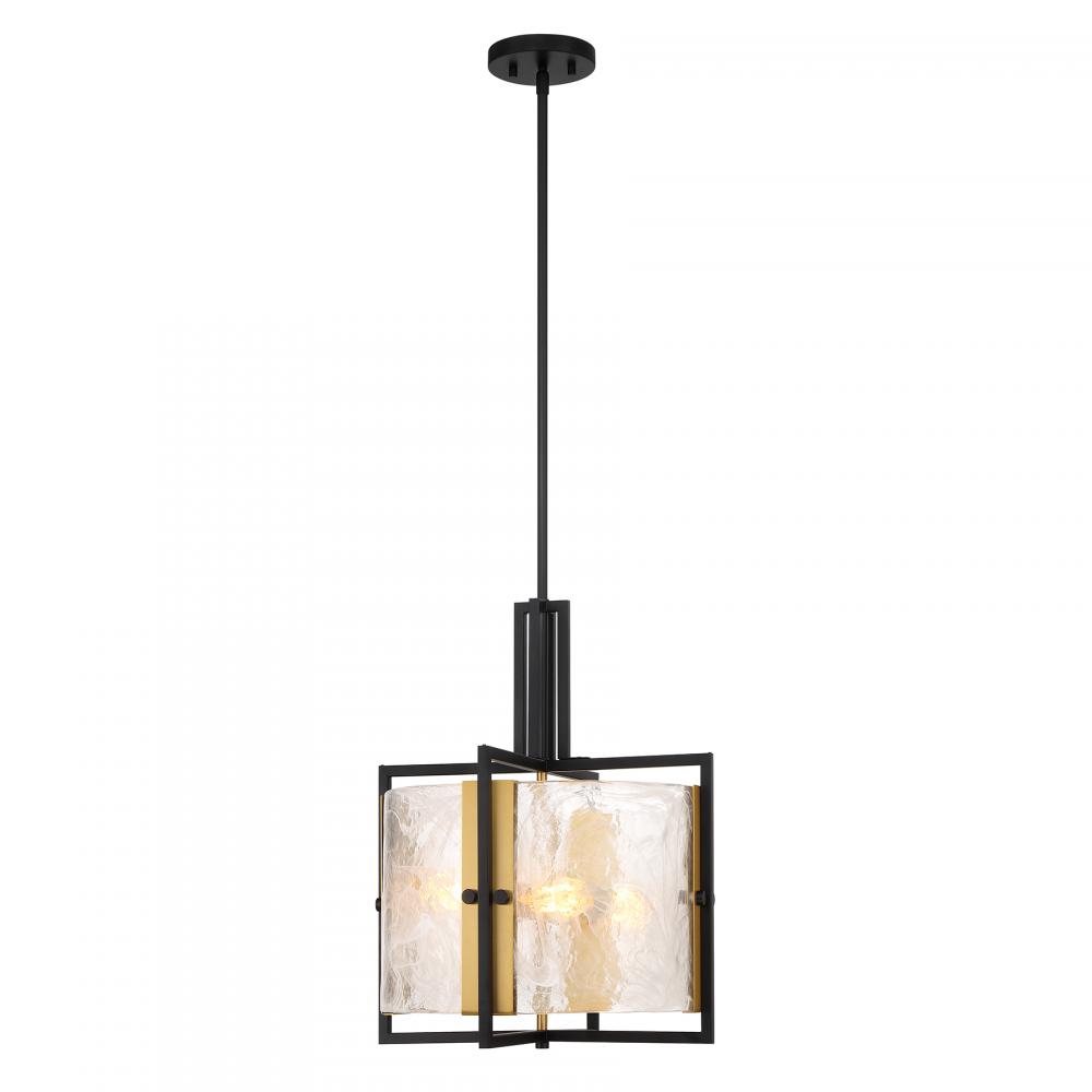 Hayward 3-Light Pendant in Matte Black with Warm Brass Accents