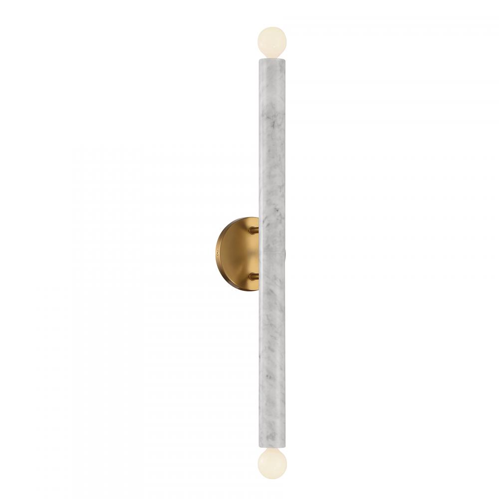 Callaway 2-Light Wall Sconce in White Marble with Warm Brass