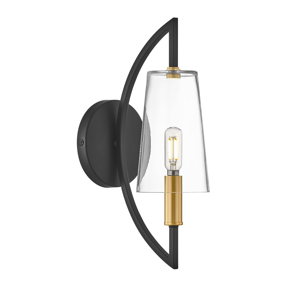 Hanley 1-Light Wall Sconce in Matte Black and Warm Brass