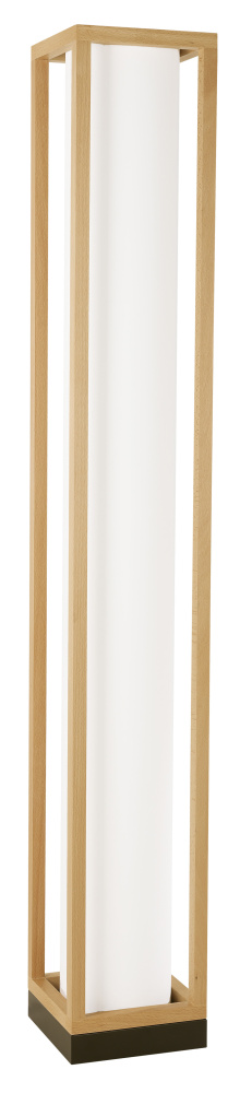 4 LT Floor Lamp w/ Natural Wood Frame, Black Base & White Fabric Shade
