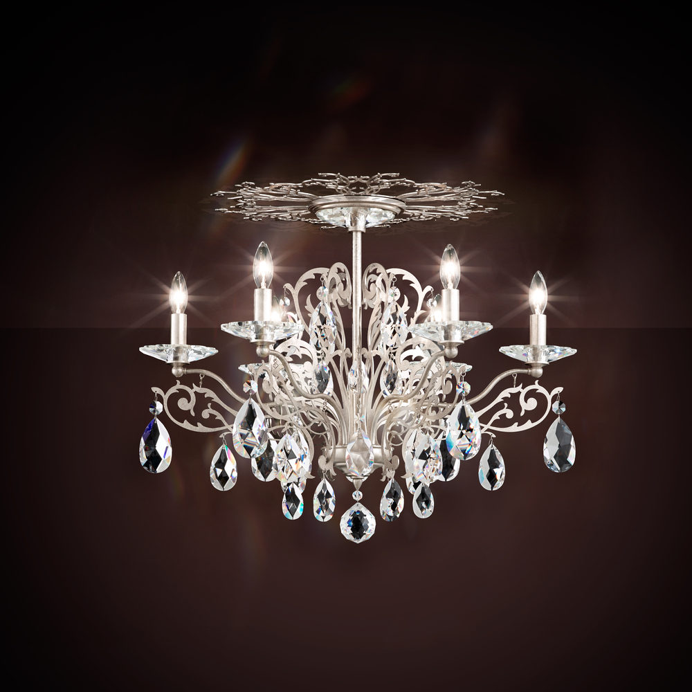 Filigrae 6 Light 120V Semi-Flush Mount in Antique Silver with Clear Heritage Handcut Crystal