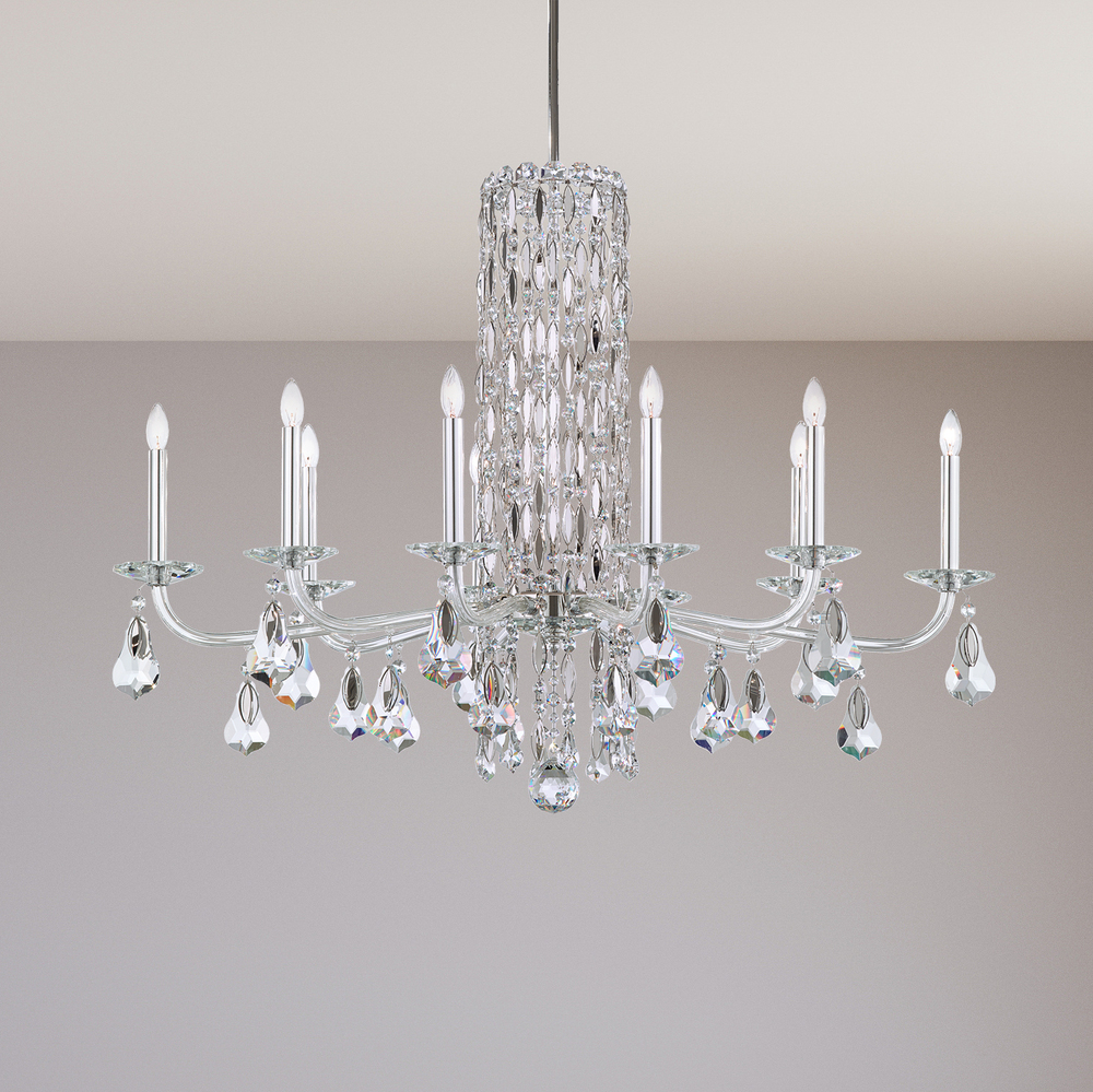 Siena 10 Light 120V Chandelier (No Spikes) in Antique Silver with Clear Heritage Handcut Crystal