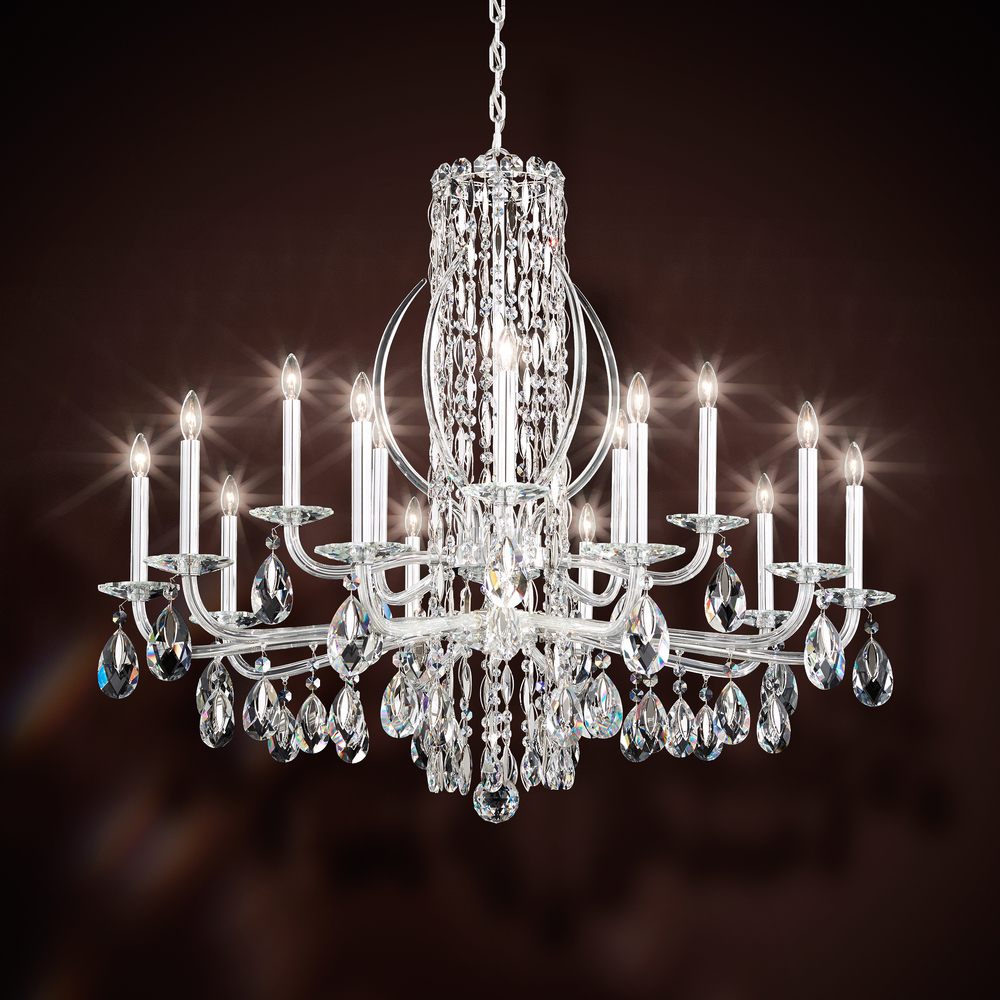 Siena 15 Light 120V Chandelier in White with Clear Heritage Handcut Crystal