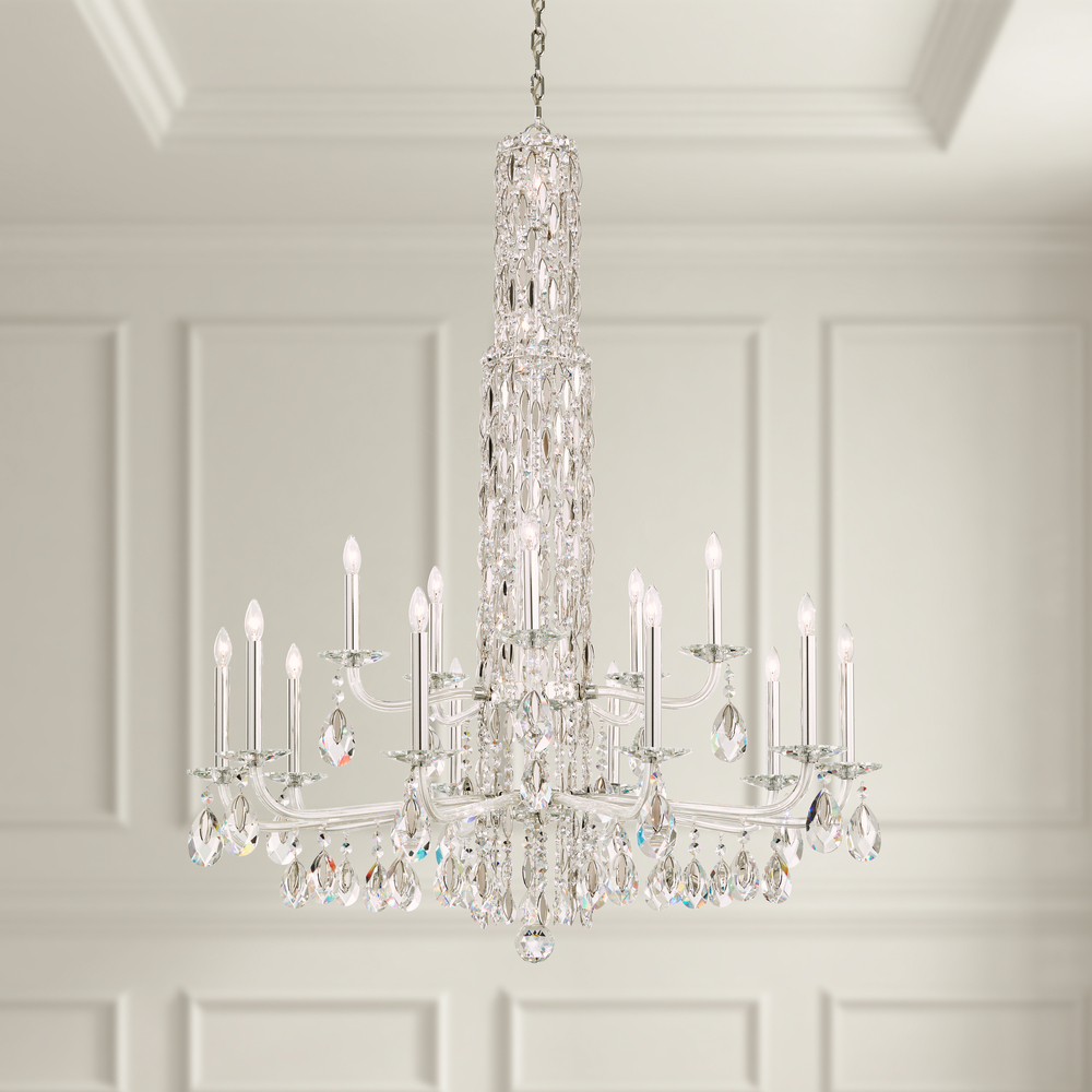 Siena 17 Light 120V Chandelier (No Spikes) in Antique Silver with Clear Heritage Handcut Crystal
