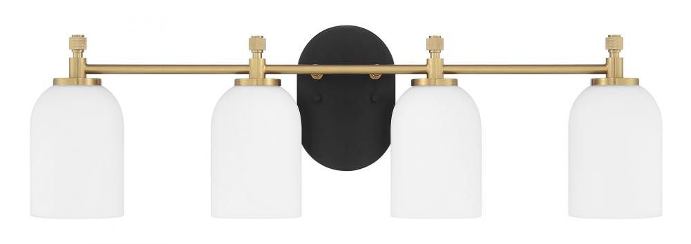 Council 4 Light Vanity in Flat Black/Satin Brass