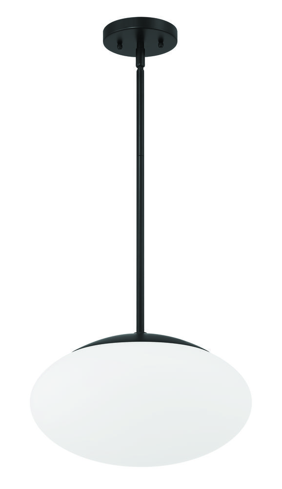 Gaze 14" 1 Light Oval Pendant in Flat Black, White Glass