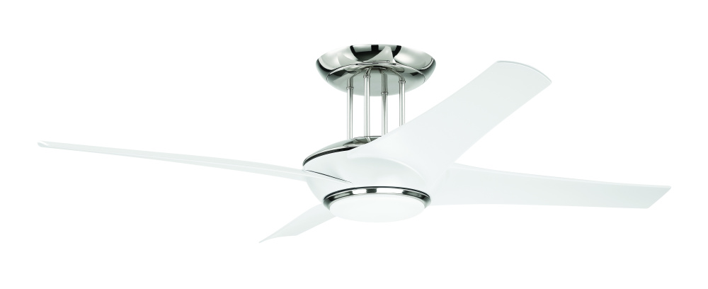 Cam 54" 4-Blade Ceiling Fan in White/Polished Nickel w/ White Blades; Light Kit Included (option