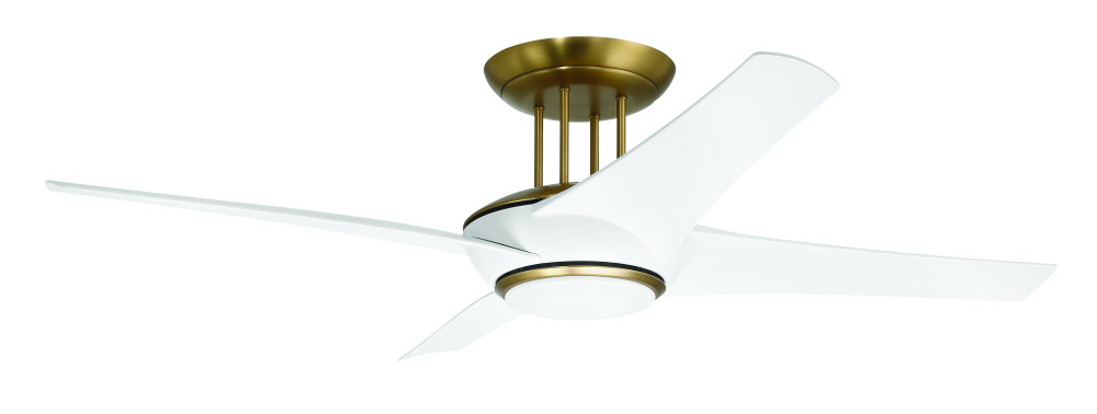 Cam 54" 4-Blade Ceiling Fan in White/Satin Brass w/ White Blades; Light Kit Included (optional)