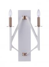 Craftmade 55562-MWWSB - The Reserve 2 Light Wall Sconce in Matte White/Satin Brass