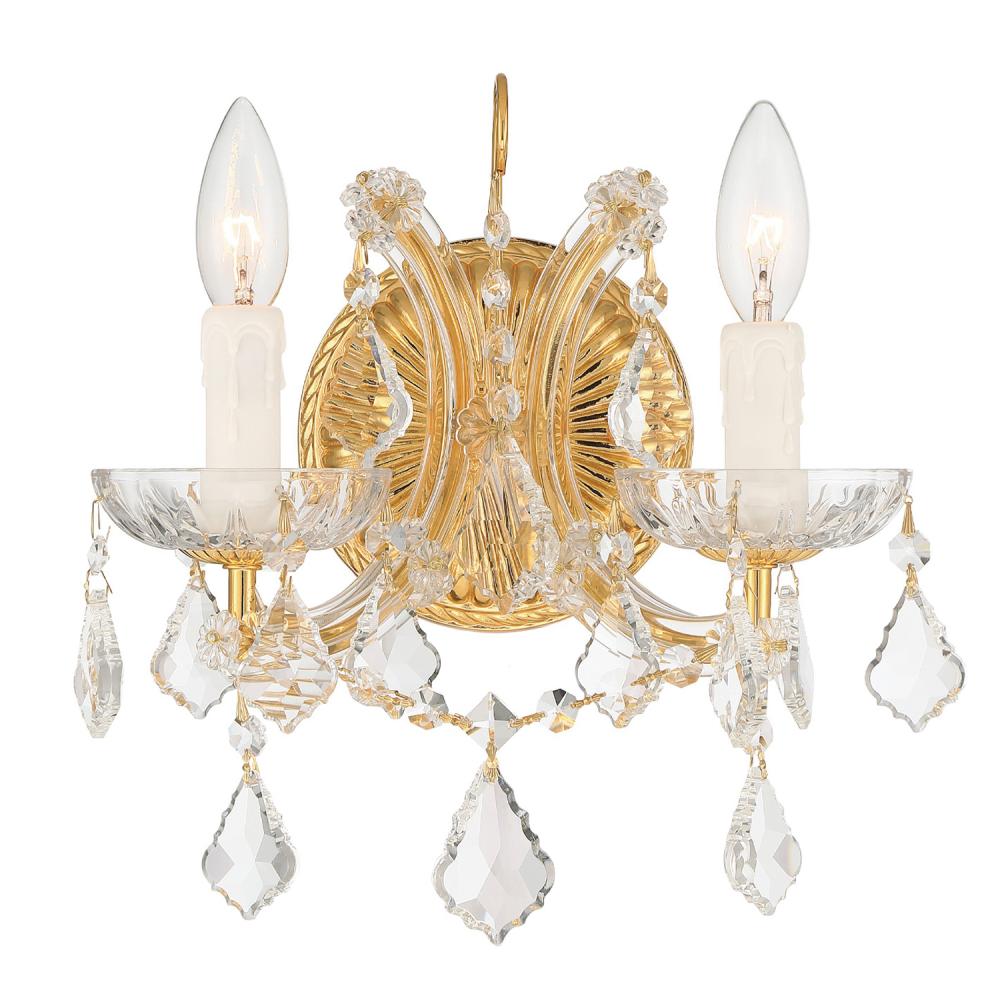 Maria Theresa 2 Light Clear Italian Crystal Gold Sconce