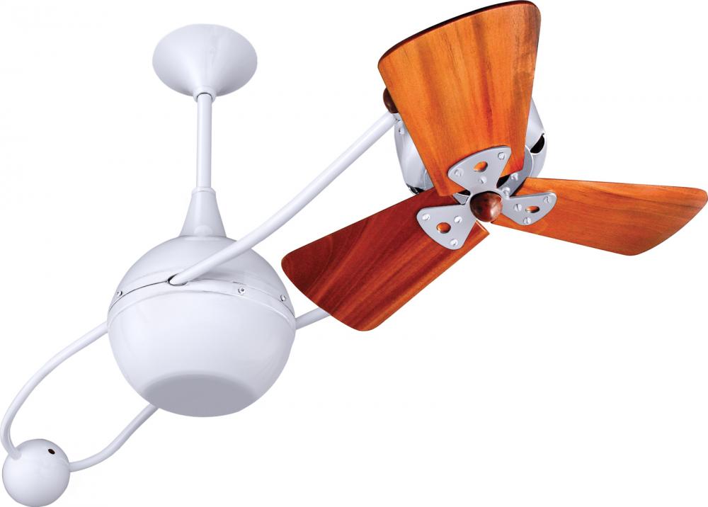 Brisa 360° counterweight rotational ceiling fan in Gloss White finish with solid sustainable maho