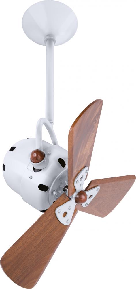 Bianca Direcional ceiling fan in Gloss White finish with solid sustainable mahogany wood blades.