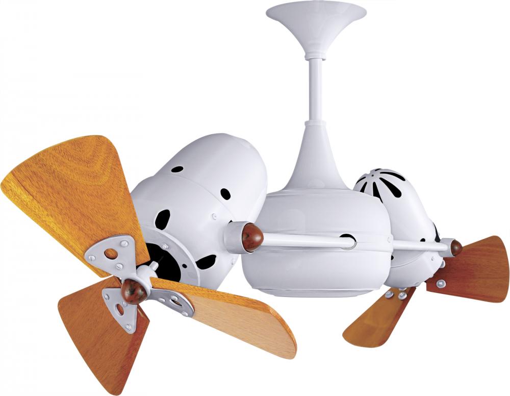 Duplo Dinamico 360” rotational dual head ceiling fan in Gloss White finish with solid sustainabl