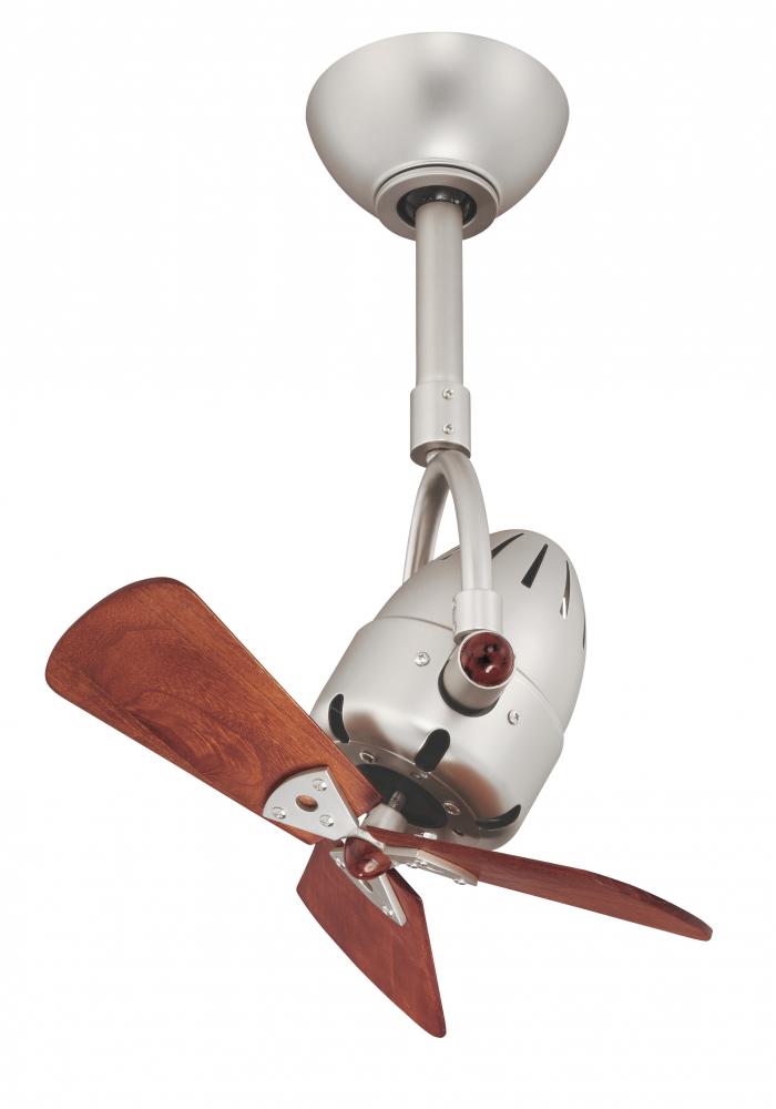 Diane oscillating ceiling fan in Brushed Nickel finish with solid mahogany tone wood blades.