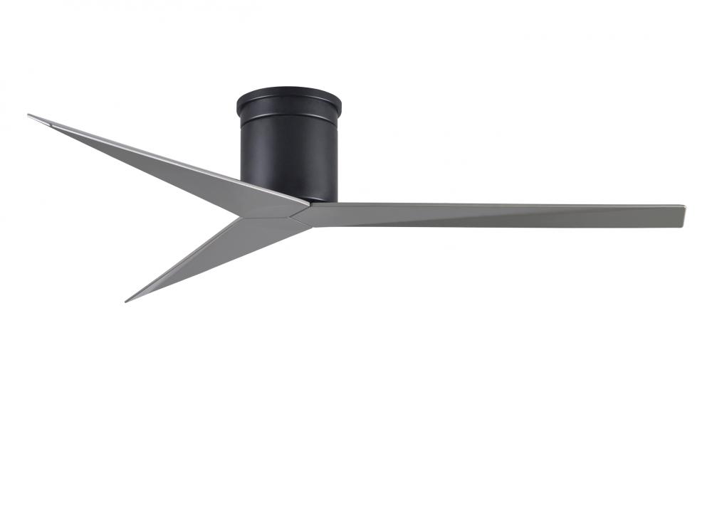 Eliza-H 3-blade ceiling mount paddle fan in Matte Black finish with brushed nickel ABS blades.