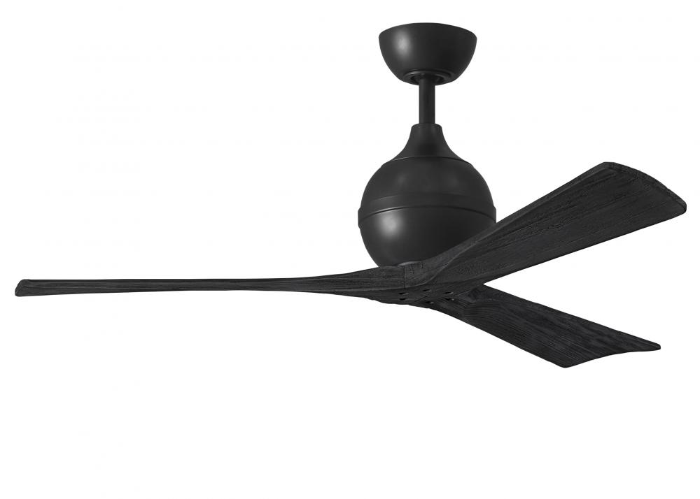 Irene-3 three-blade paddle fan in Matte Black finish with 52" solid matte black wood blades.