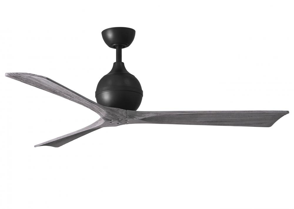 Irene-3 three-blade paddle fan in Matte Black finish with 60" solid barn wood tone blades.