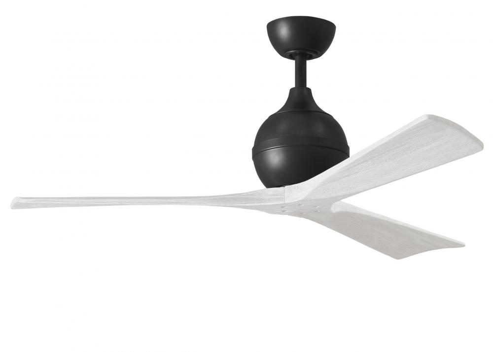 Irene-3 three-blade paddle fan in Matte Black finish with 52" solid matte white wood blades.