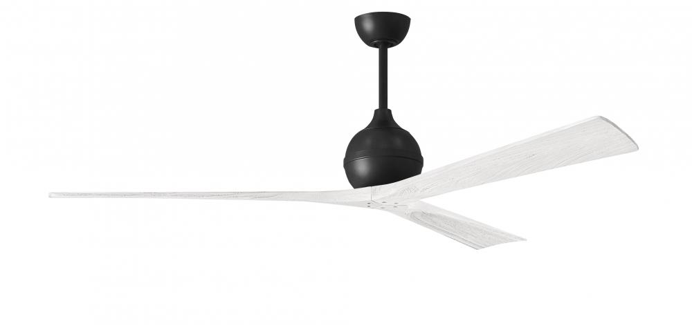 Irene-3 three-blade paddle fan in Matte Black finish with 72” solid matte white wood blades.