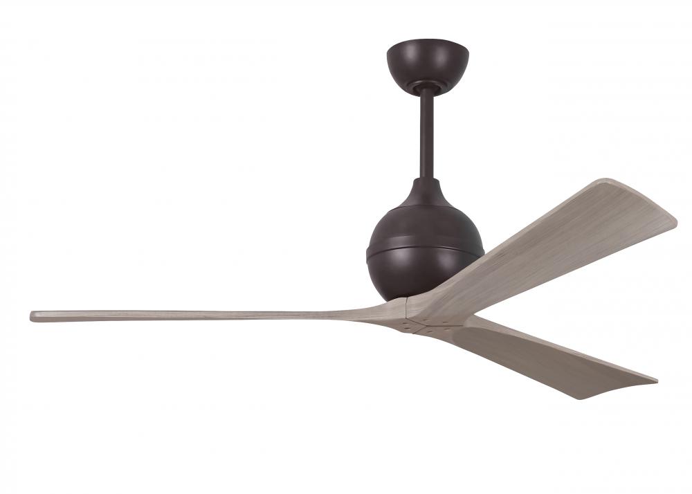Irene-3 three-blade paddle fan in Textured Bronze finish with 60" gray ash tone blades.