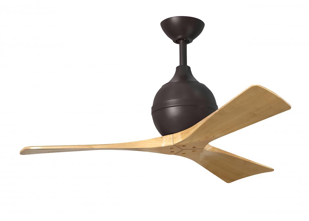 Irene-3 three-blade paddle fan in Textured Bronze finish with 42" light maple tone blades.