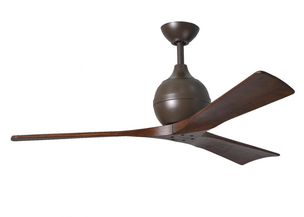 Irene-3 three-blade paddle fan in Textured Bronze finish with 52" solid walnut tone blades.