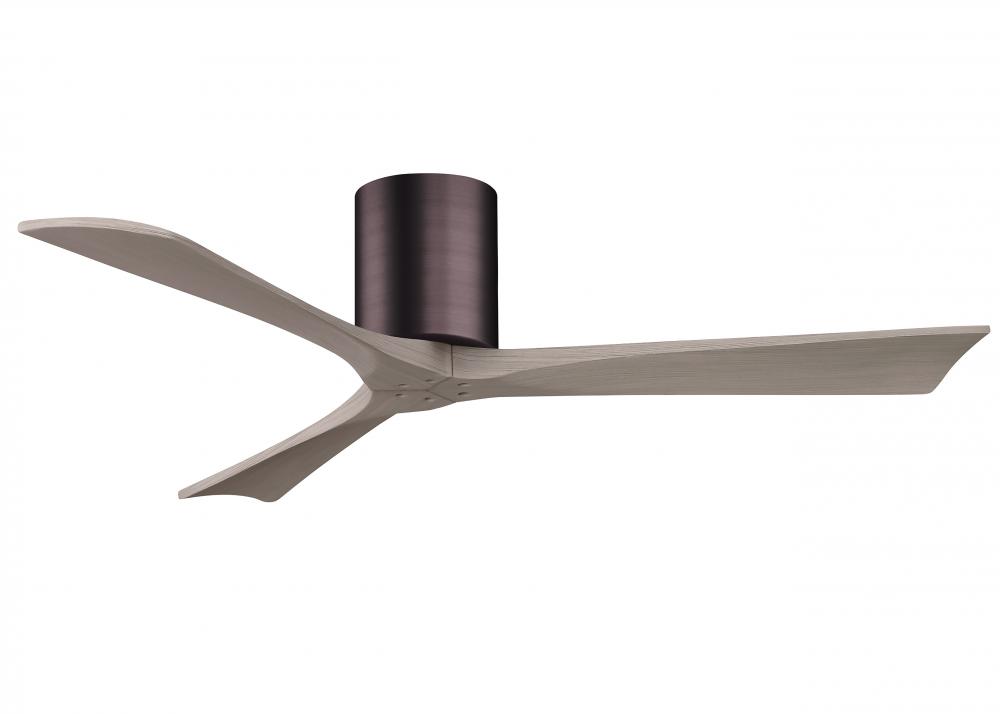 Irene-3H three-blade flush mount paddle fan in Brushed Brass finish with 52” Gray Ash tone blade