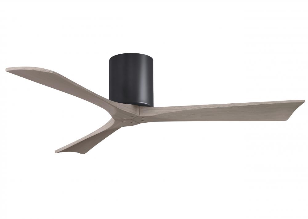 Irene-3H three-blade flush mount paddle fan in Matte Black finish with 52” Gray Ash tone blades.