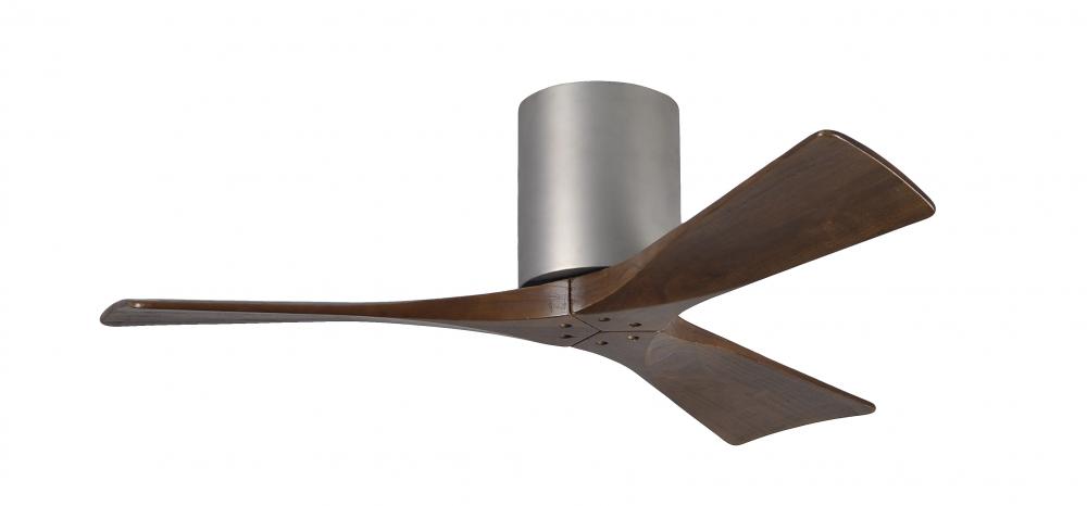 Irene-3H three-blade flush mount paddle fan in Brushed Nickel finish with 42” solid walnut tone