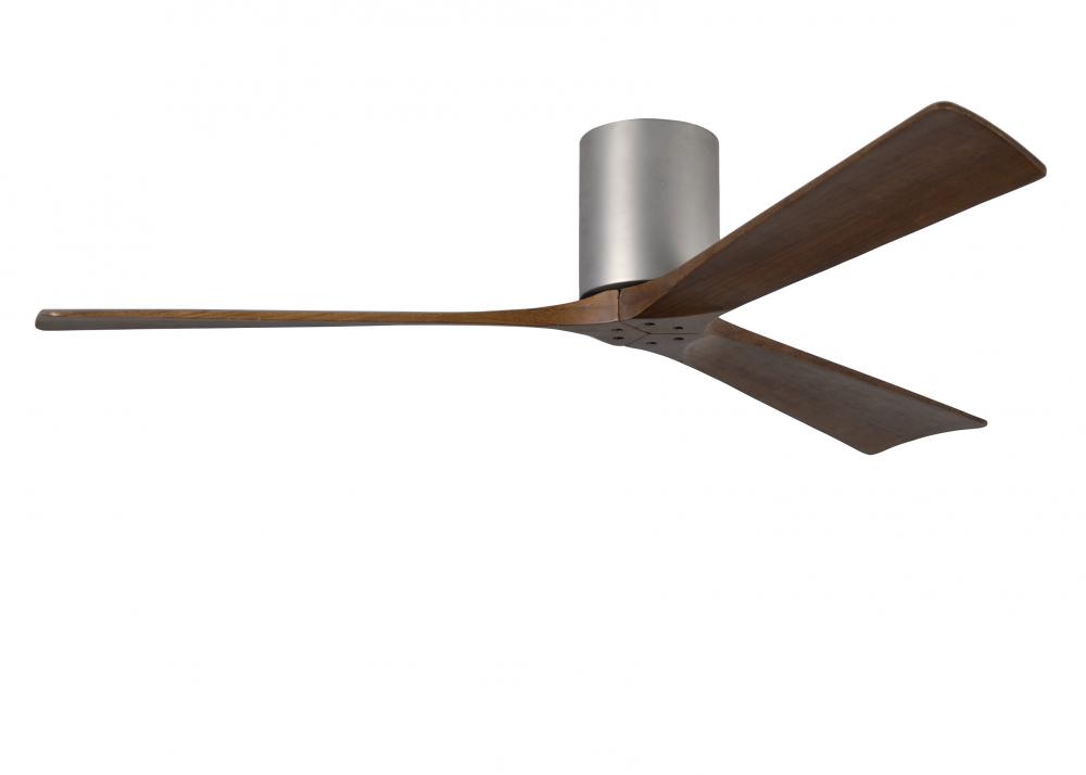 Irene-3H three-blade flush mount paddle fan in Brushed Nickel finish with 60” solid walnut tone
